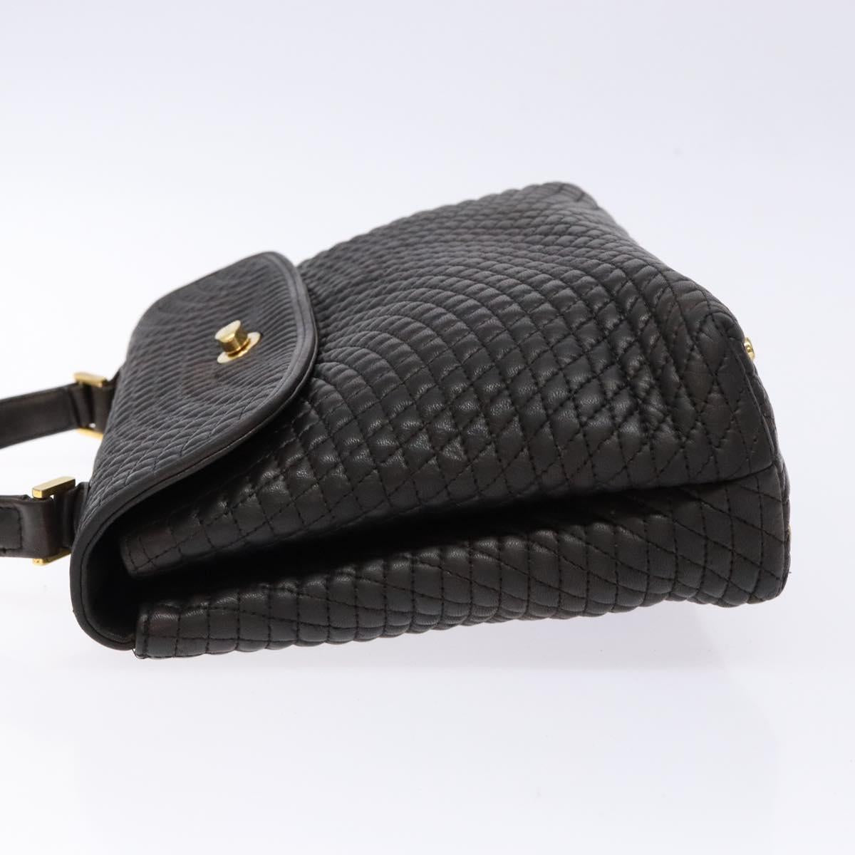 BALLY Matelasse Hand Bag Leather Black Gold Auth ki5898