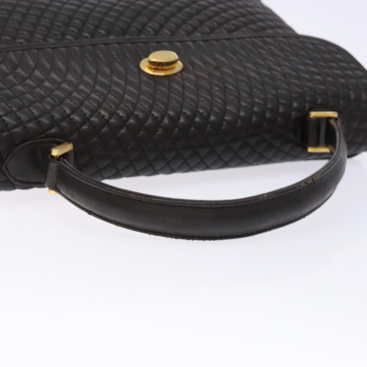 BALLY Matelasse Hand Bag Leather Black Gold Auth ki5898