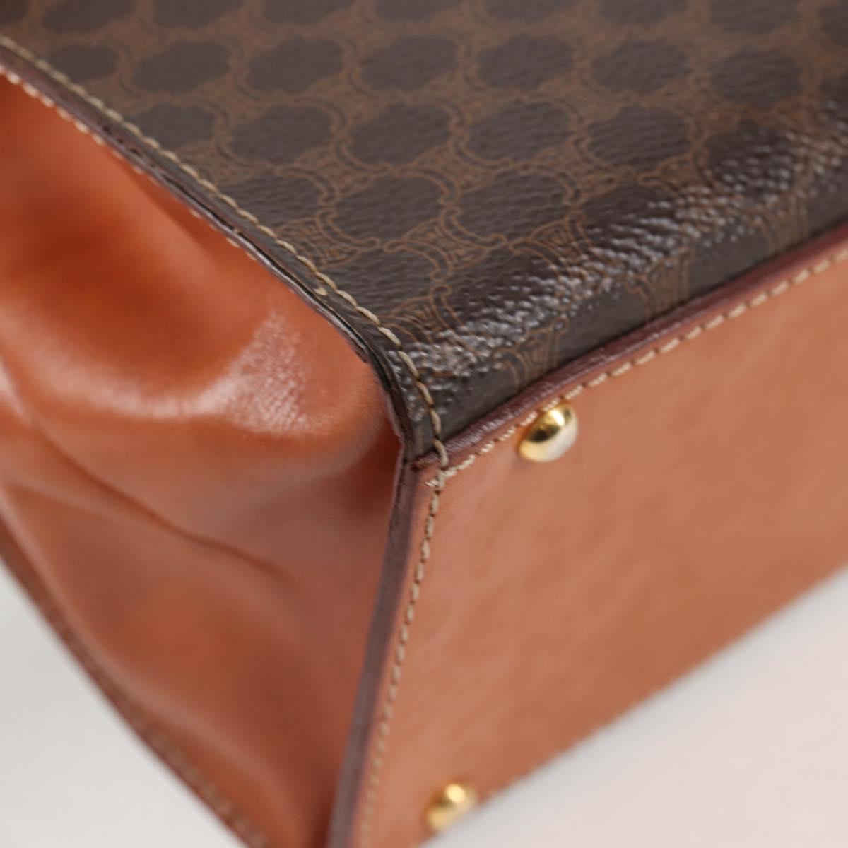CELINE Macadam Canvas Hand Bag PVC Leather 2way Brown Gold Auth ki5899