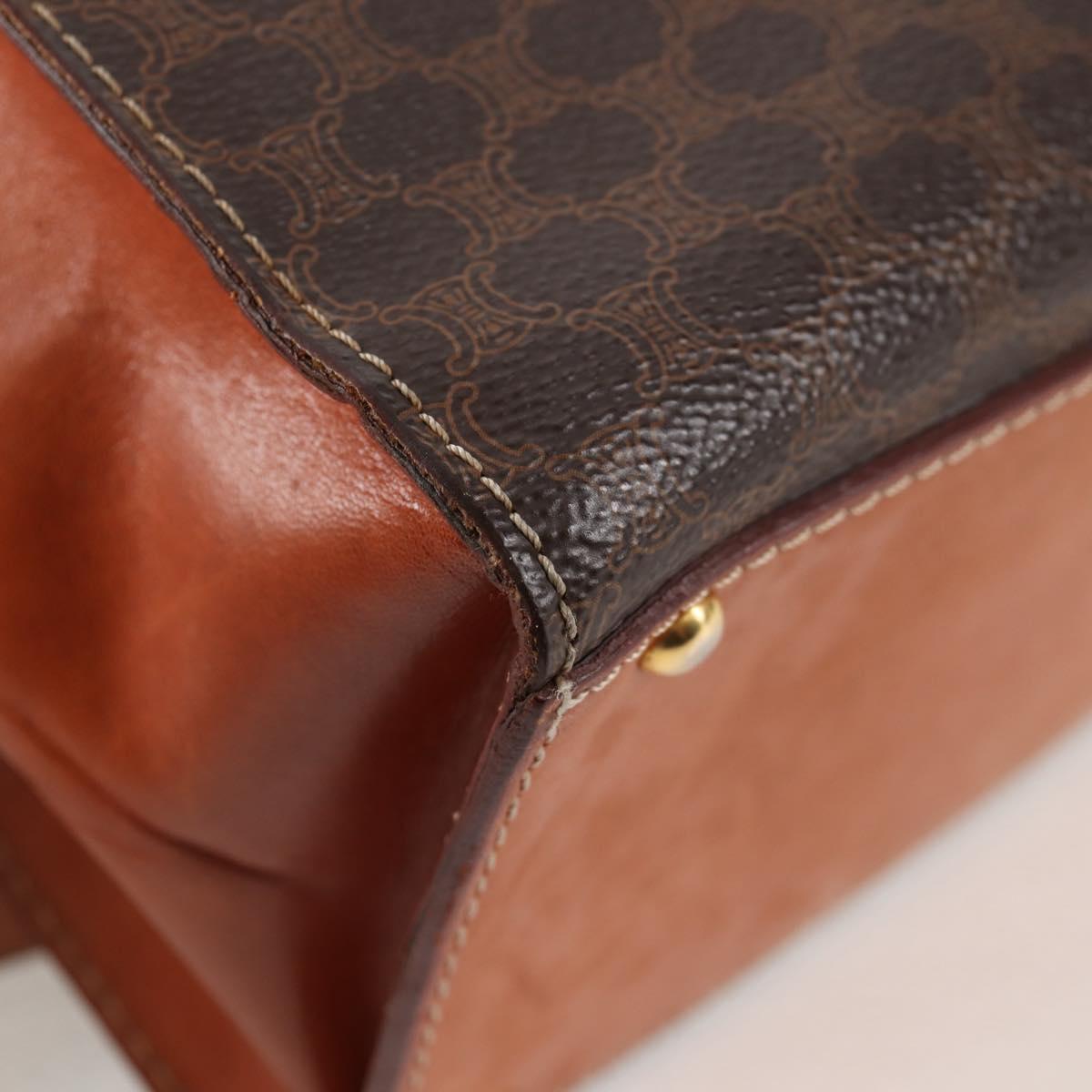 CELINE Macadam Canvas Hand Bag PVC Leather 2way Brown Gold Auth ki5899