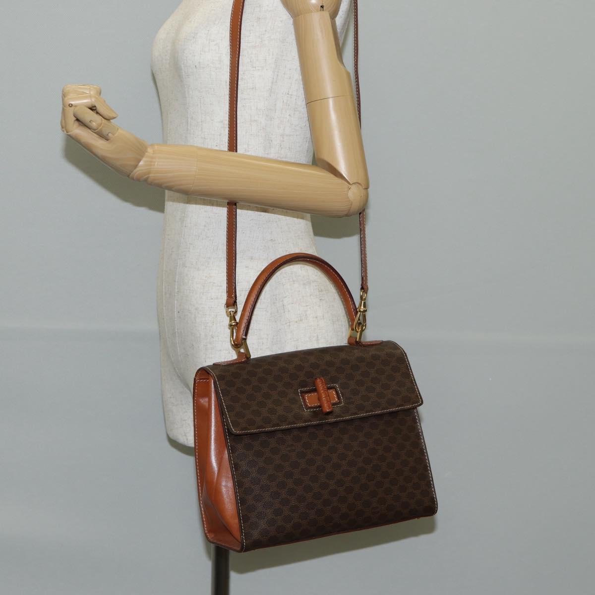 CELINE Macadam Canvas Hand Bag PVC Leather 2way Brown Gold Auth ki5899