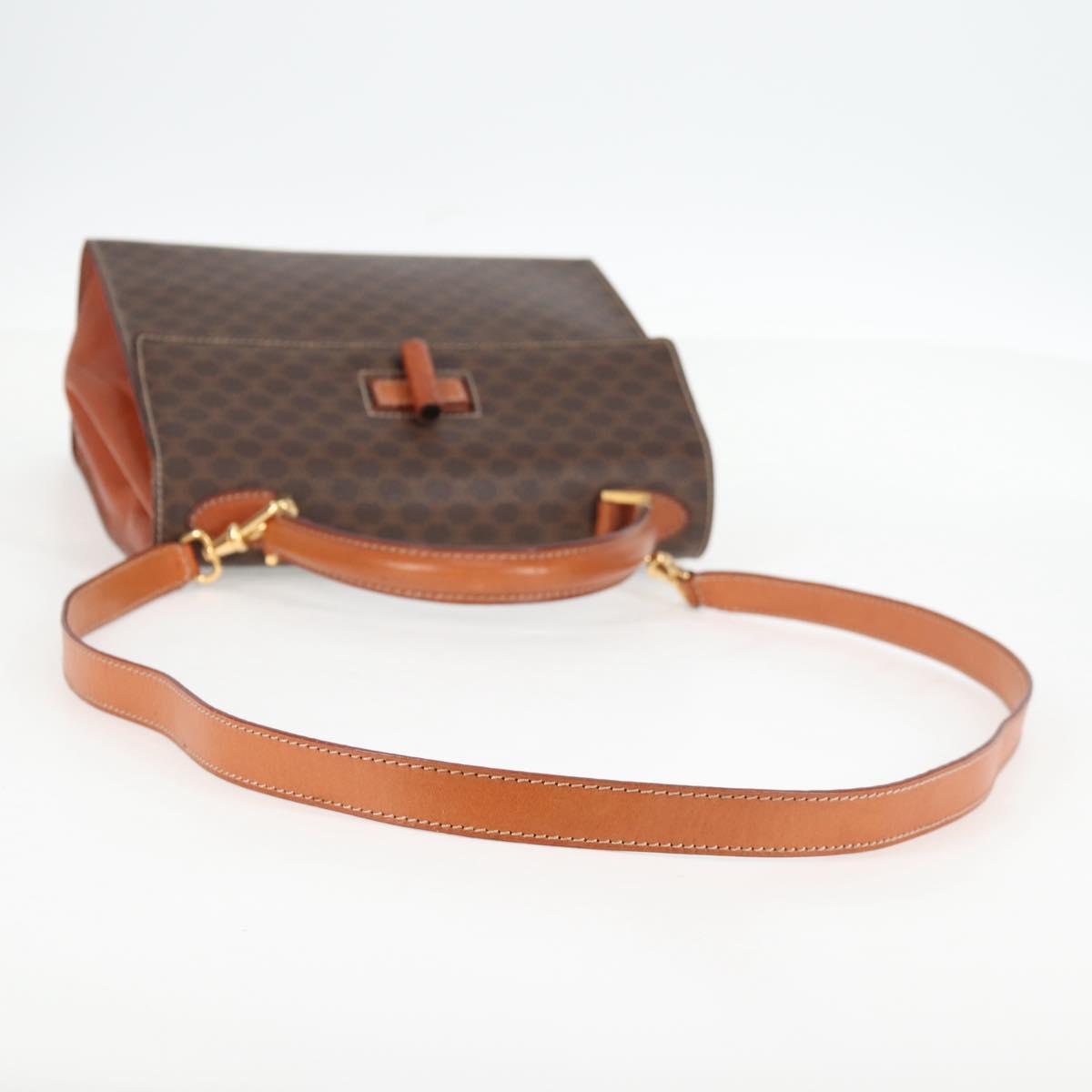CELINE Macadam Canvas Hand Bag PVC Leather 2way Brown Gold Auth ki5899