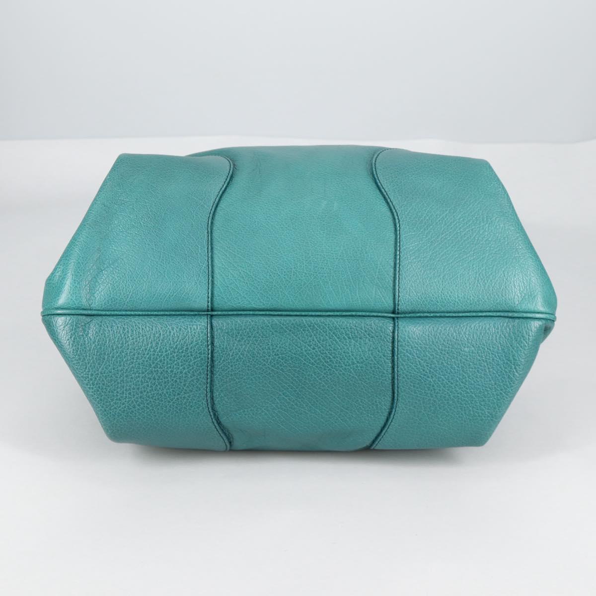 CELINE Hand Bag Leather 2way Turquoise Blue Silver Auth ki5907V