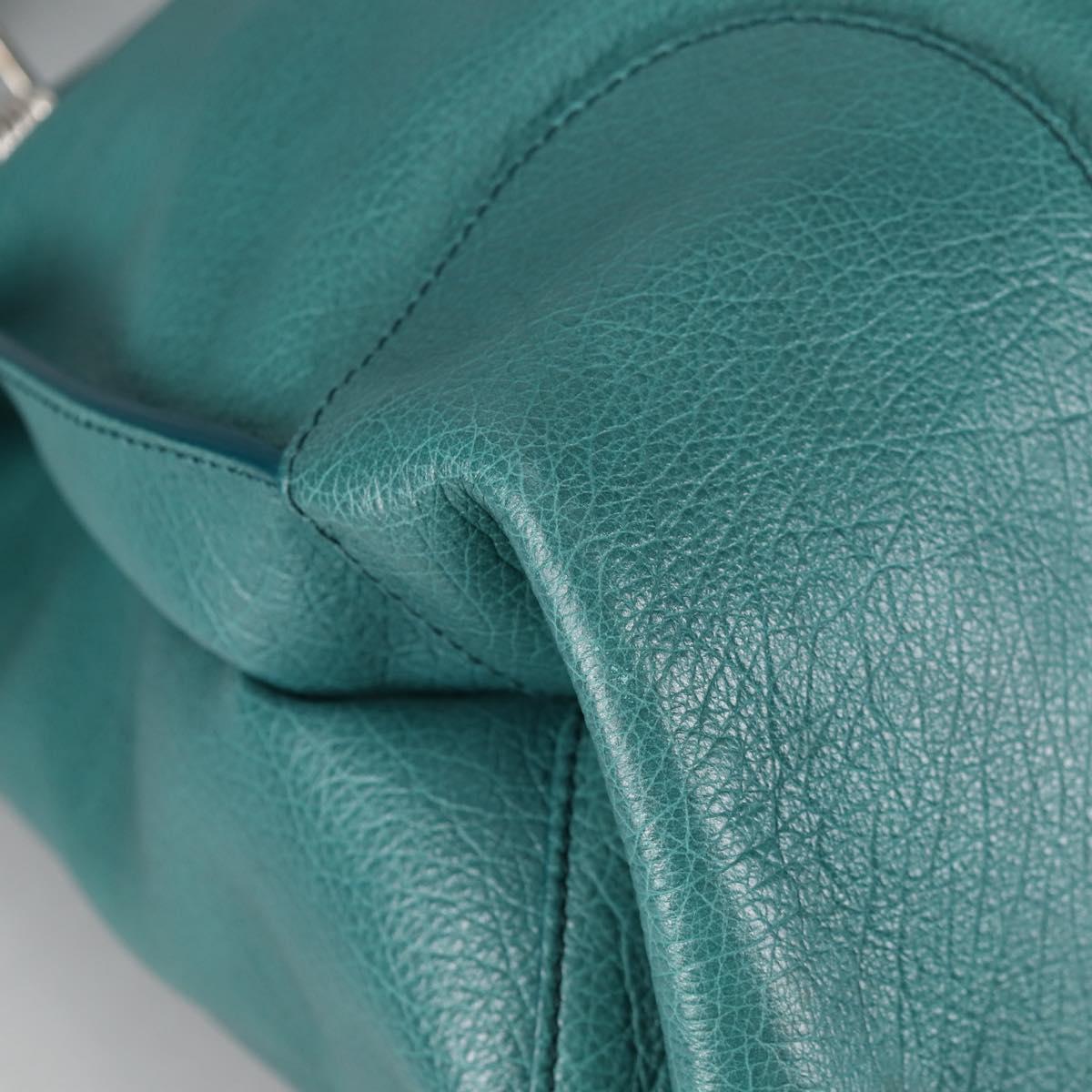 CELINE Hand Bag Leather 2way Turquoise Blue Silver Auth ki5907V