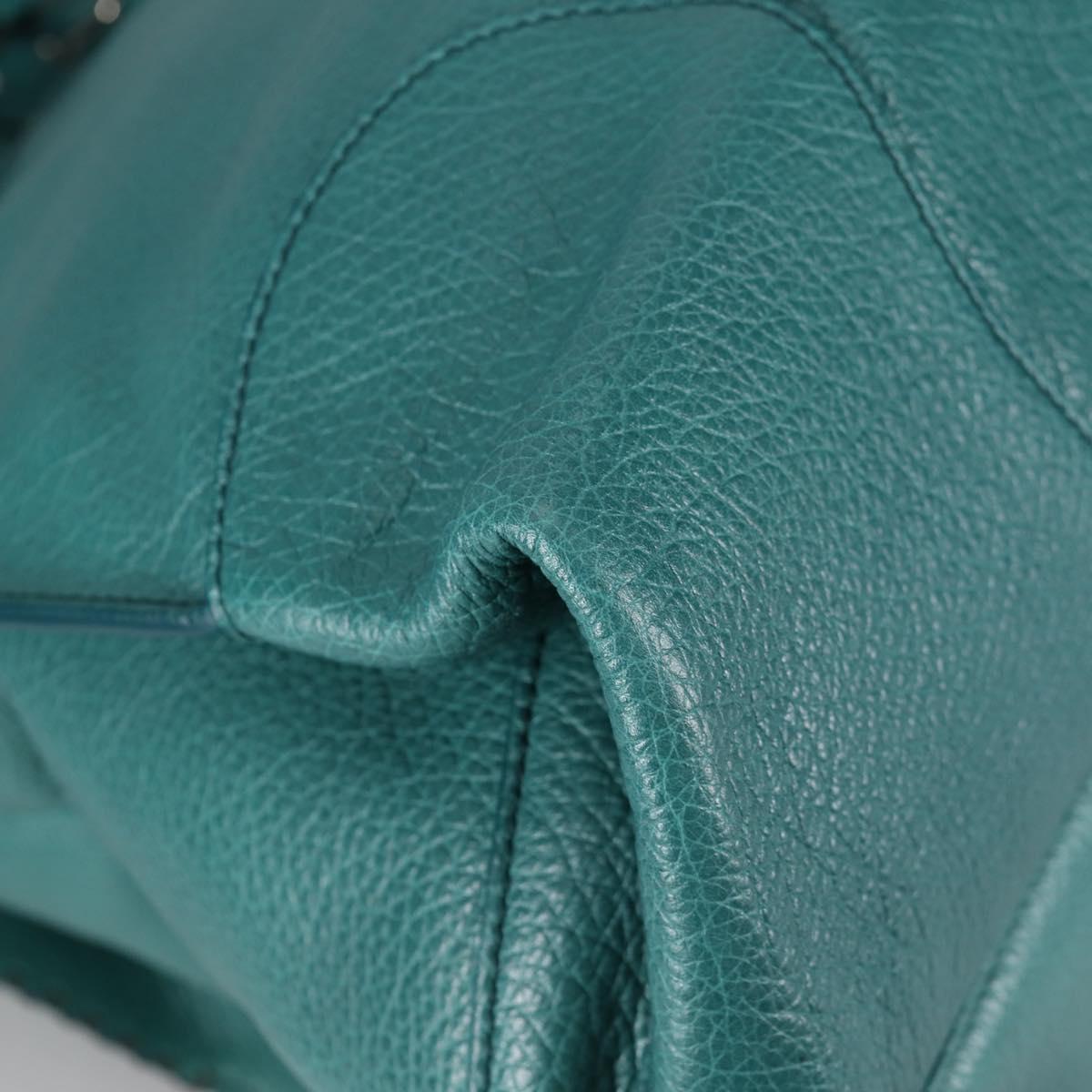 CELINE Hand Bag Leather 2way Turquoise Blue Silver Auth ki5907V