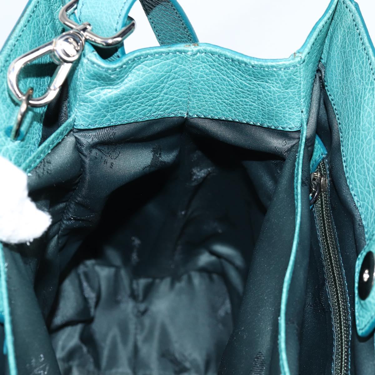 CELINE Hand Bag Leather 2way Turquoise Blue Silver Auth ki5907V