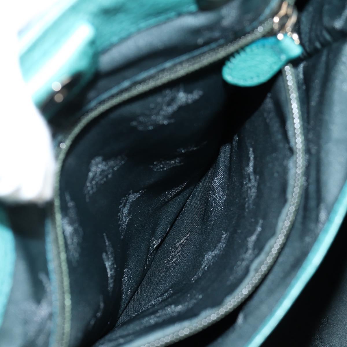 CELINE Hand Bag Leather 2way Turquoise Blue Silver Auth ki5907V