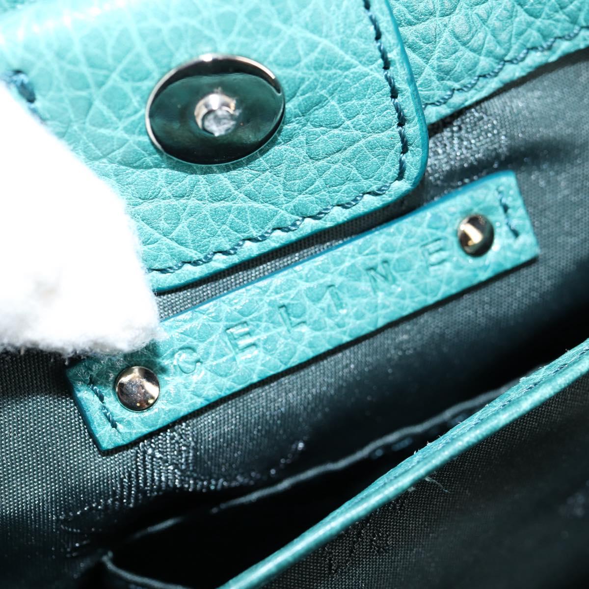 CELINE Hand Bag Leather 2way Turquoise Blue Silver Auth ki5907V