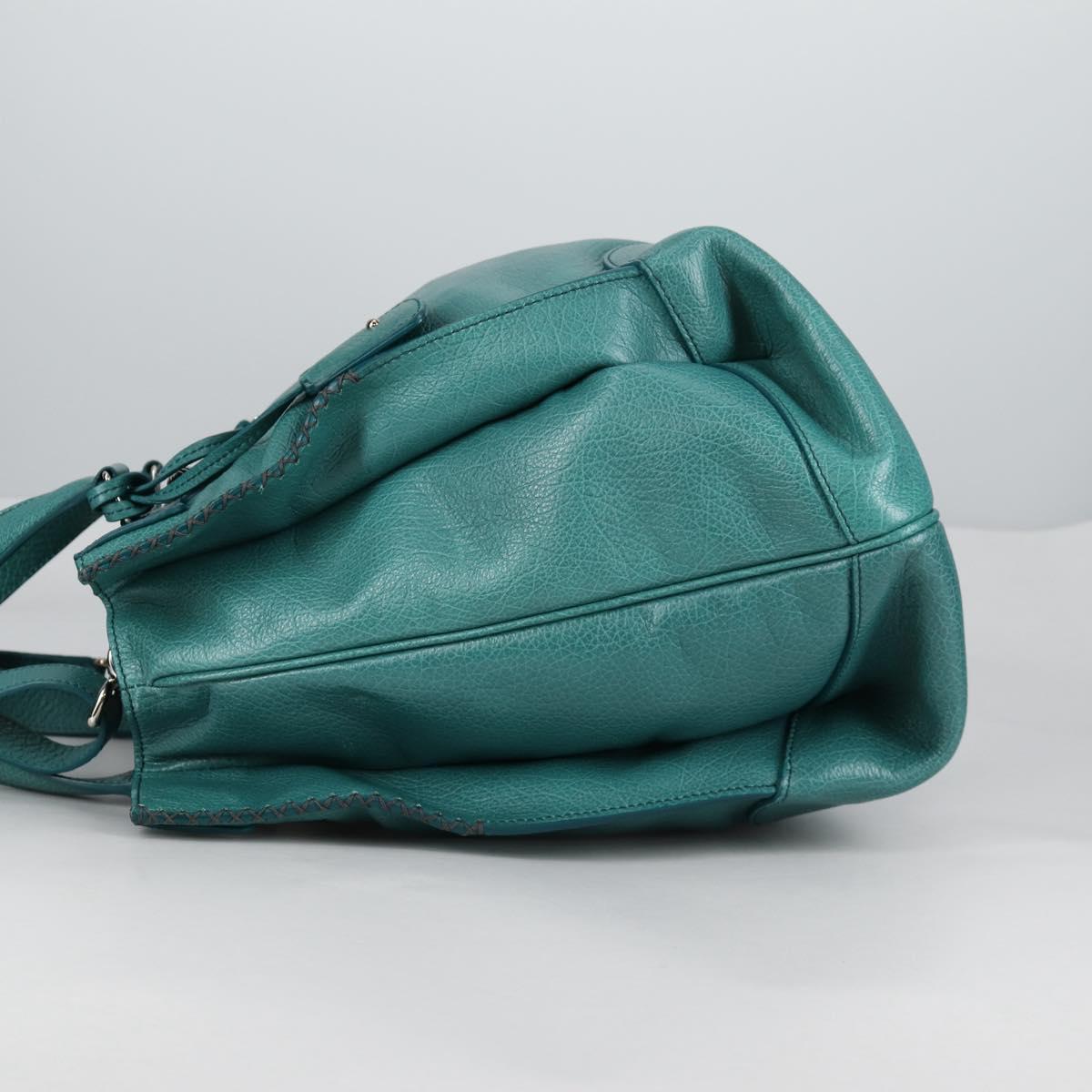 CELINE Hand Bag Leather 2way Turquoise Blue Silver Auth ki5907V