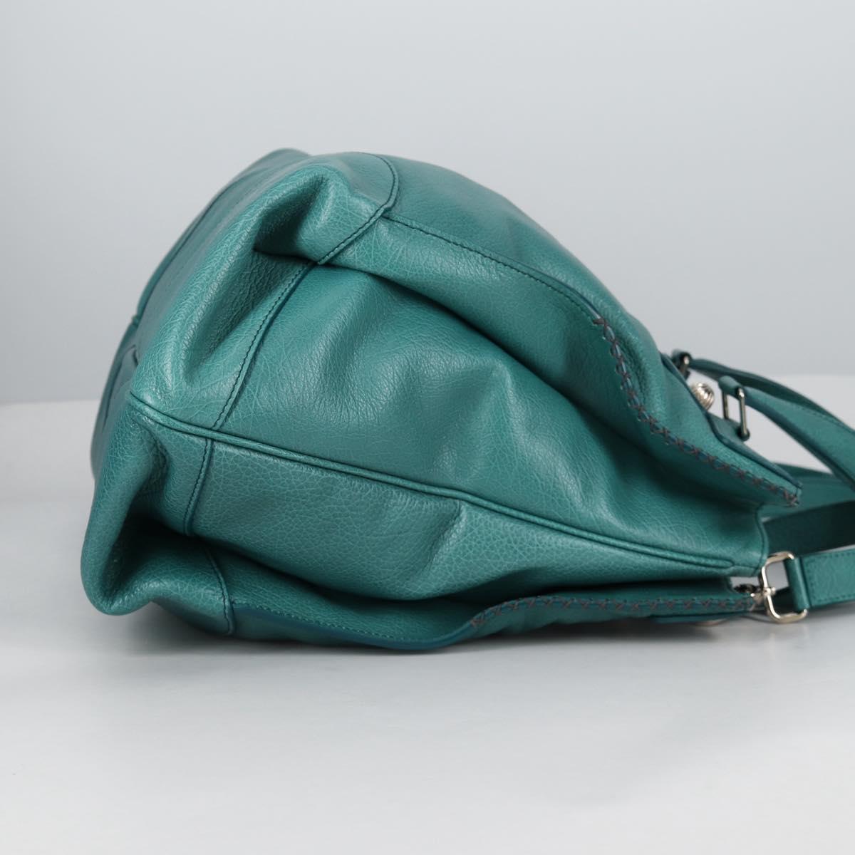 CELINE Hand Bag Leather 2way Turquoise Blue Silver Auth ki5907V