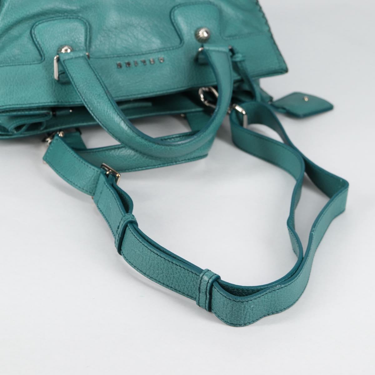 CELINE Hand Bag Leather 2way Turquoise Blue Silver Auth ki5907V