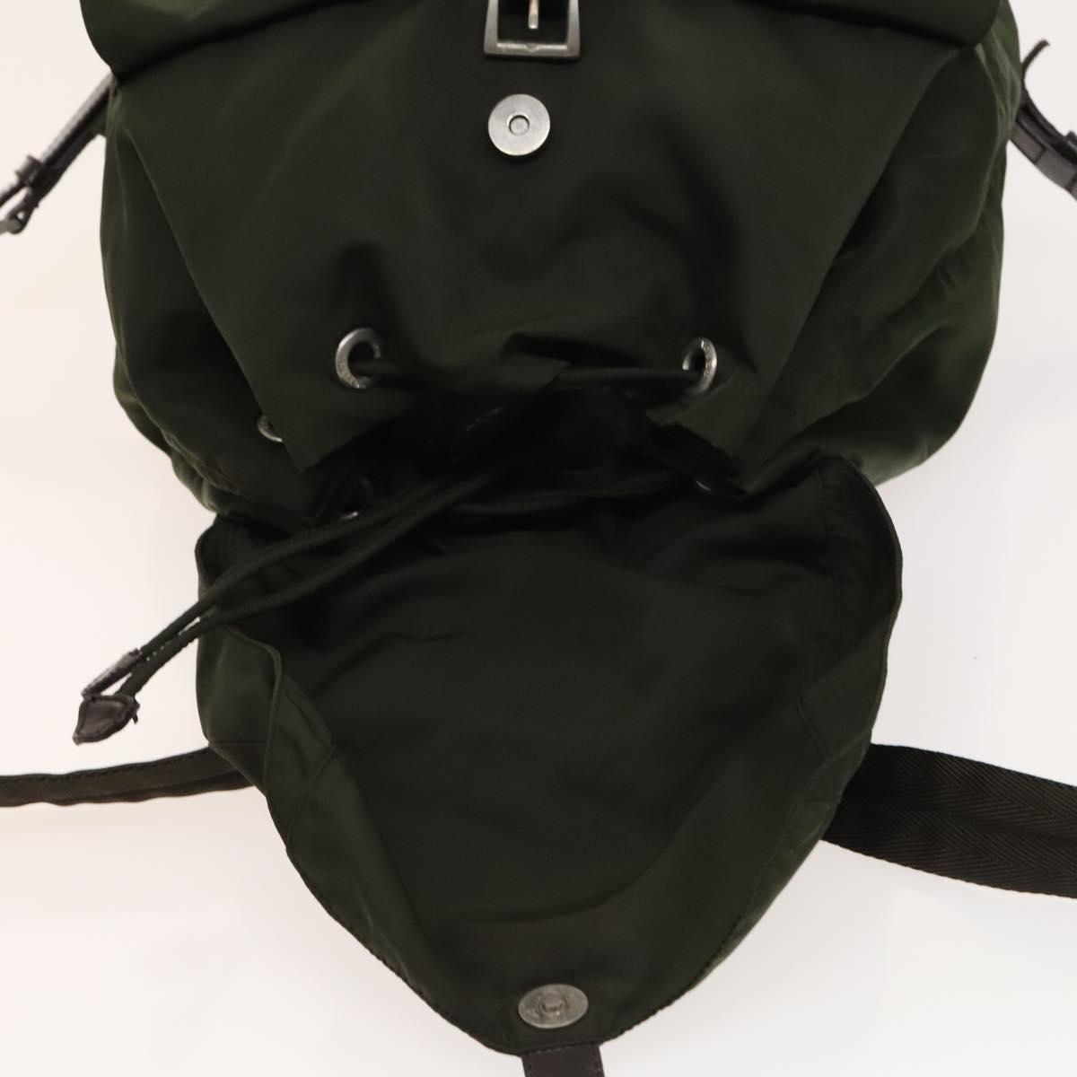 PRADA Backpack Nylon Khaki Silver Auth ki5908