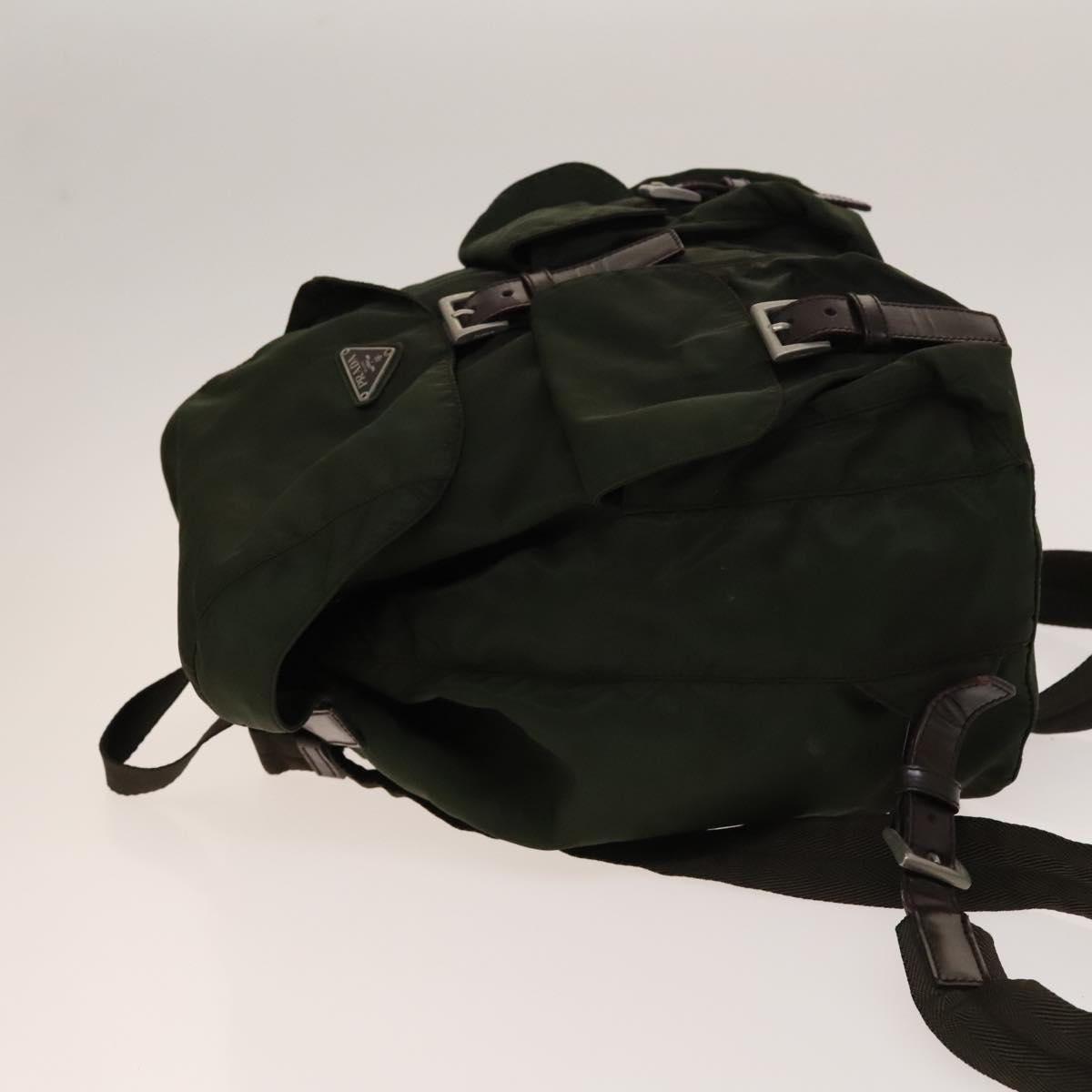 PRADA Backpack Nylon Khaki Silver Auth ki5908