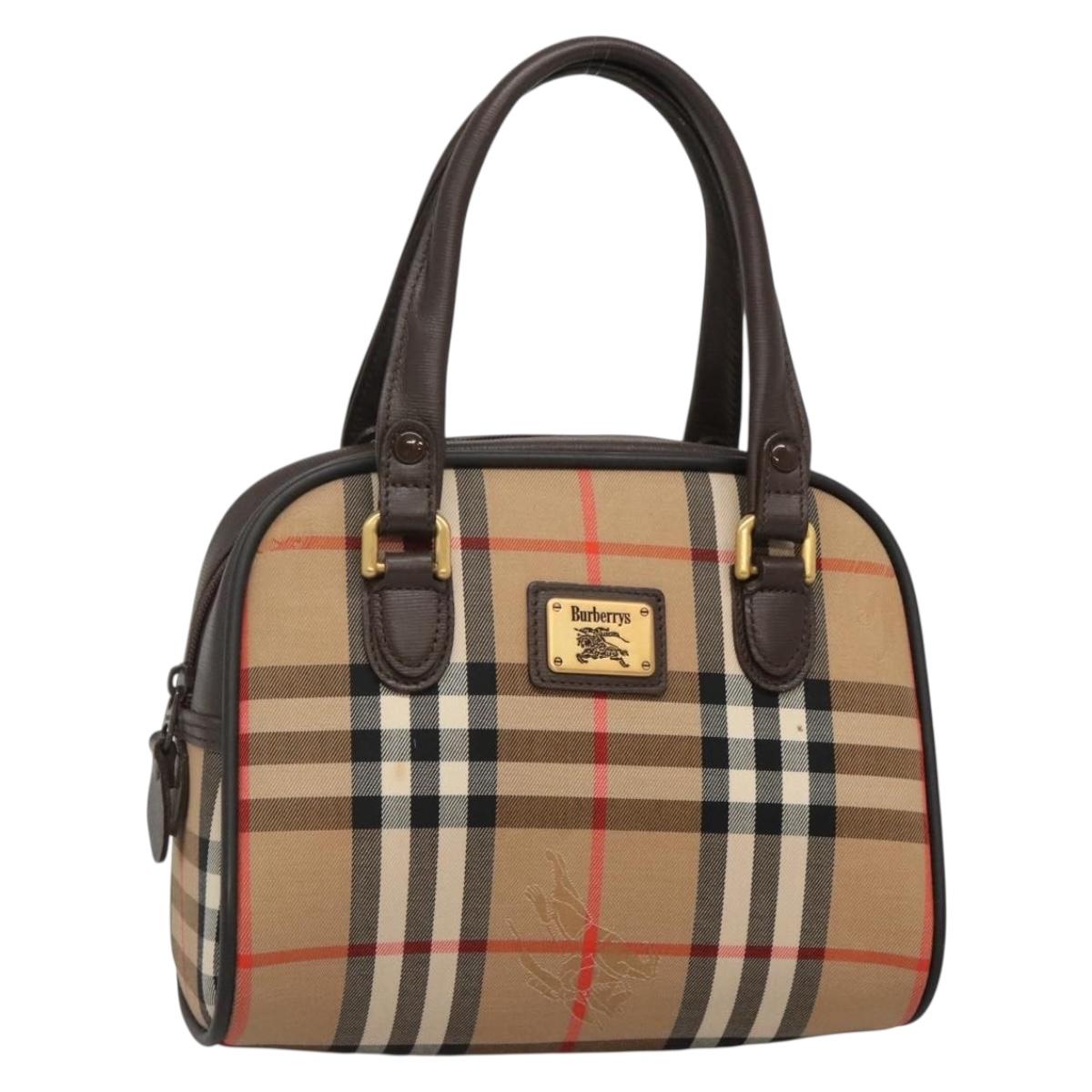 Burberrys Nova Check Hand Bag Canvas Beige Gold Auth ki5913