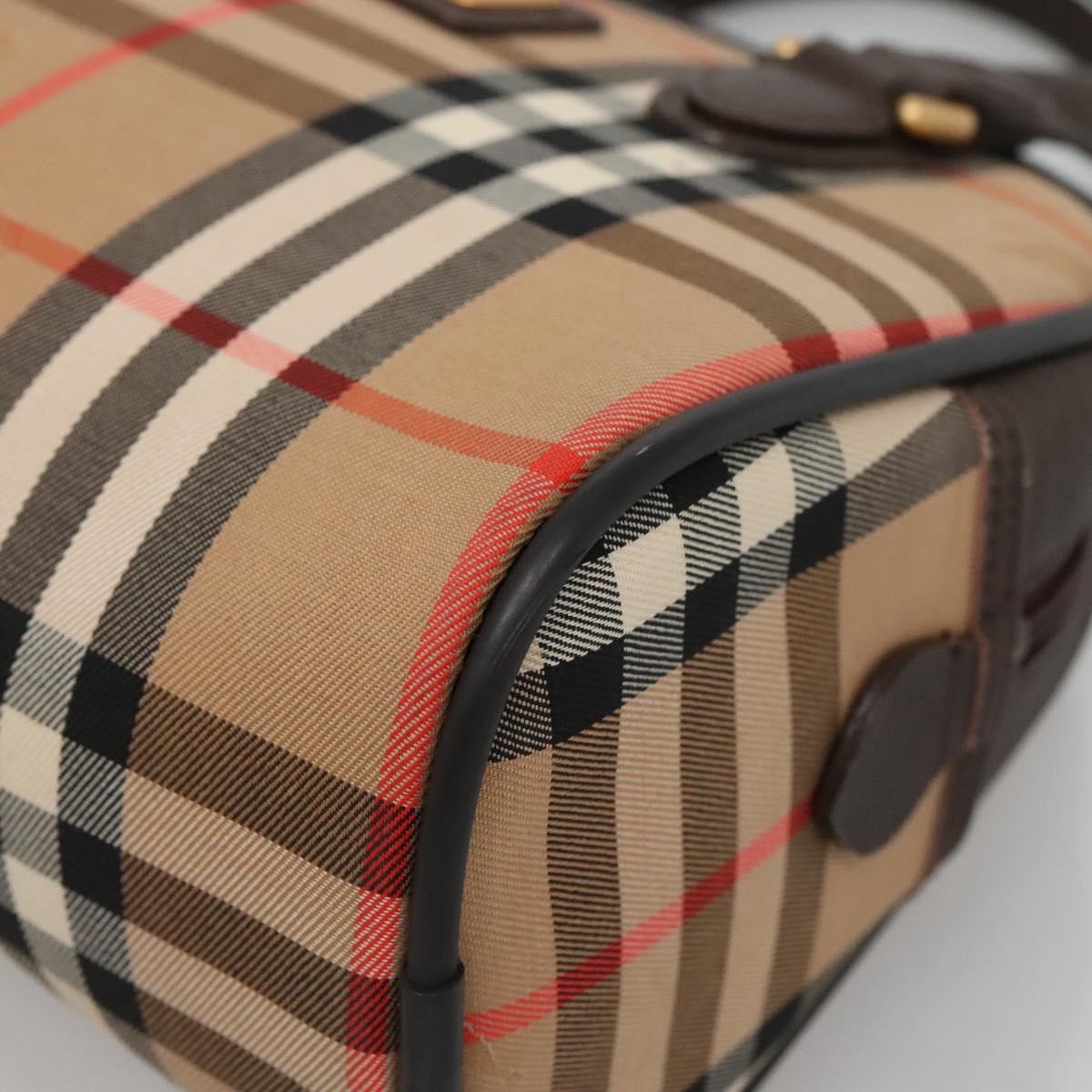 Burberrys Nova Check Hand Bag Canvas Beige Gold Auth ki5913