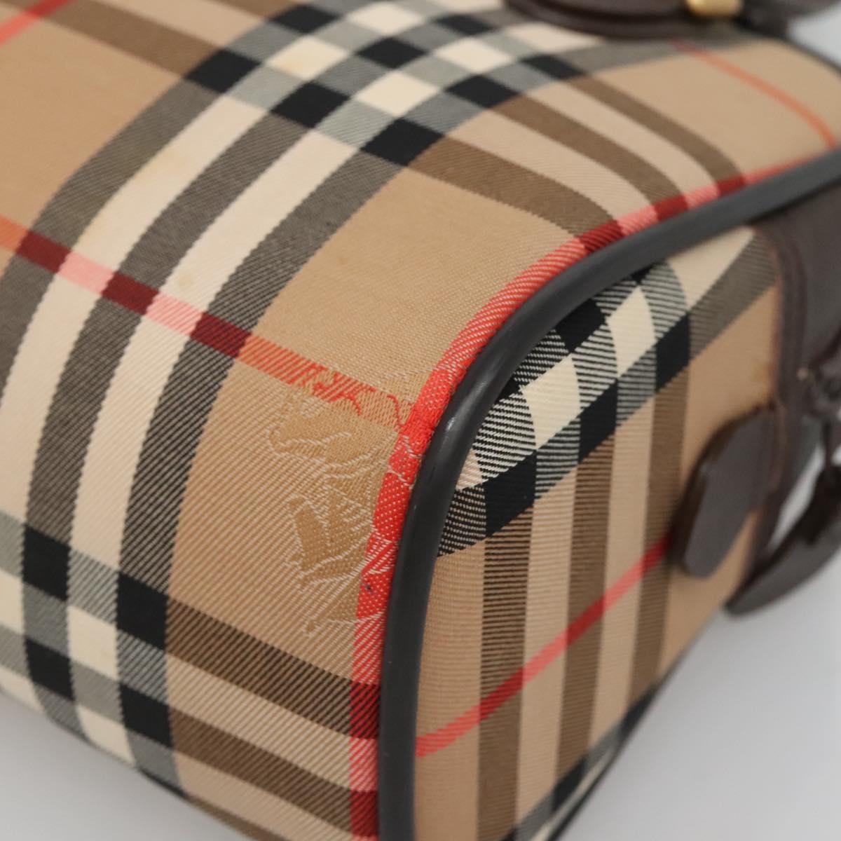 Burberrys Nova Check Hand Bag Canvas Beige Gold Auth ki5913