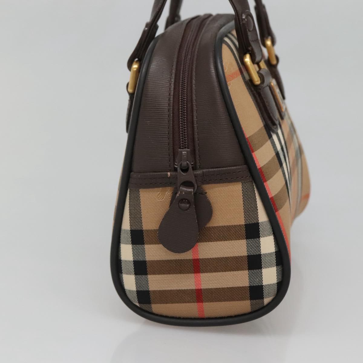 Burberrys Nova Check Hand Bag Canvas Beige Gold Auth ki5913