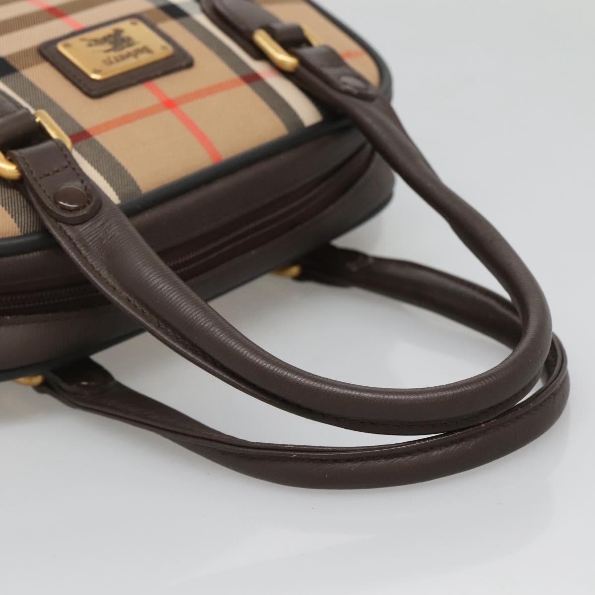 Burberrys Nova Check Hand Bag Canvas Beige Gold Auth ki5913