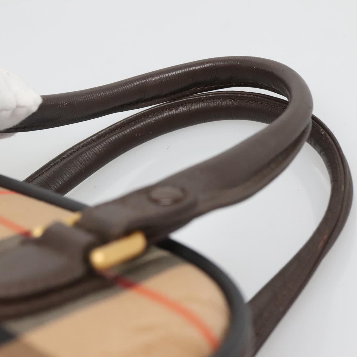 Burberrys Nova Check Hand Bag Canvas Beige Gold Auth ki5913