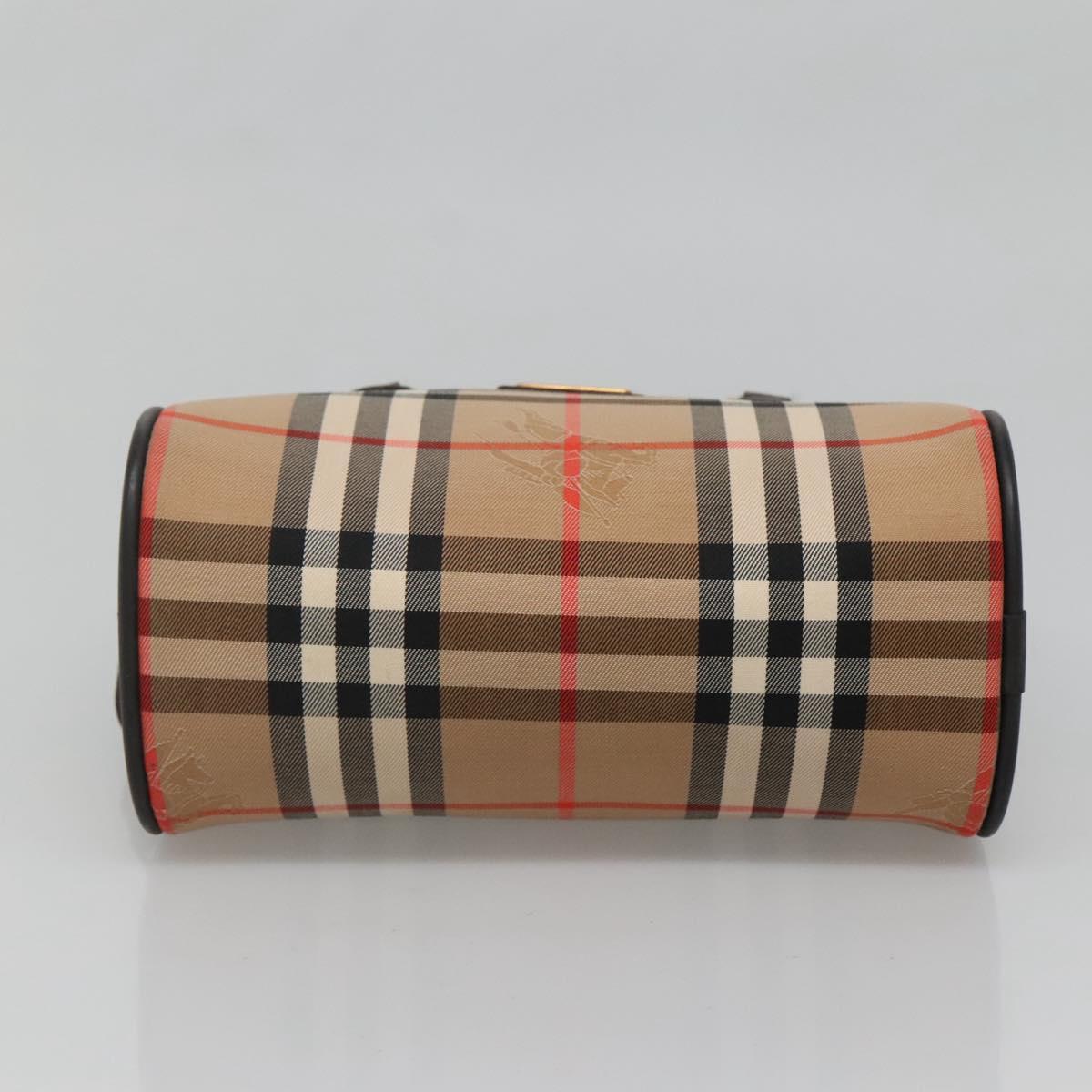 Burberrys Nova Check Hand Bag Canvas Beige Gold Auth ki5913