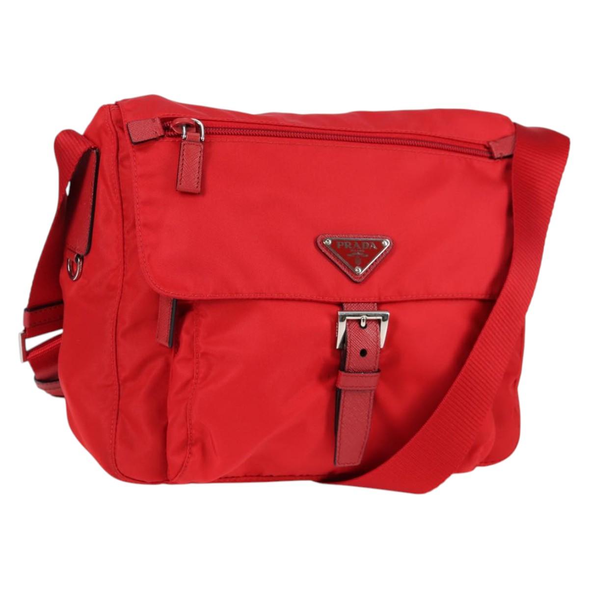 PRADA Shoulder Bag Nylon Red Silver Auth ki5917A