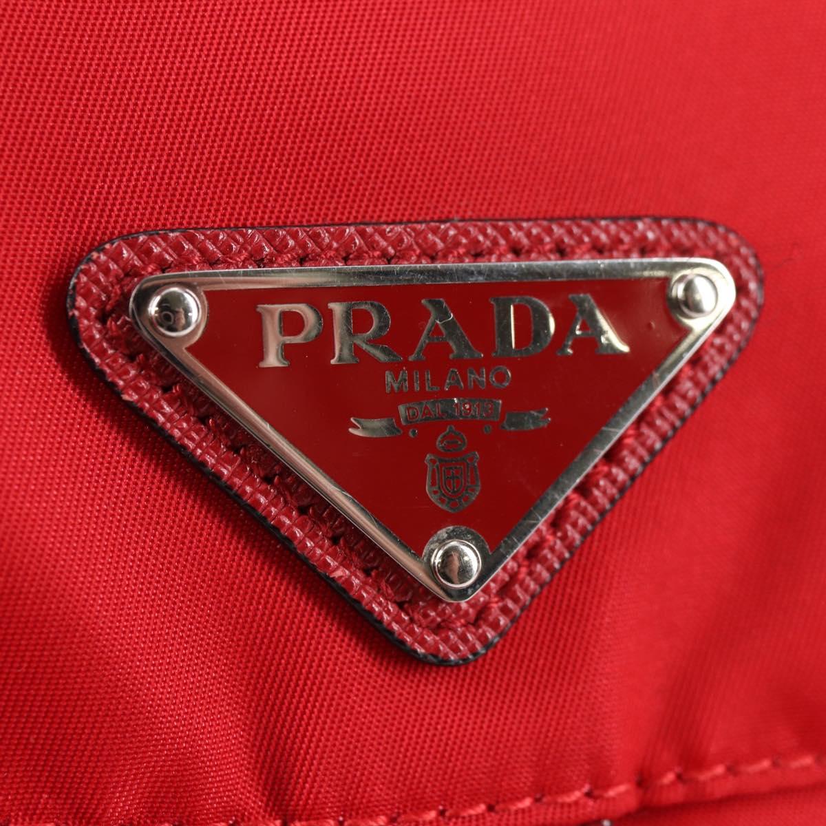 PRADA Shoulder Bag Nylon Red Silver Auth ki5917A