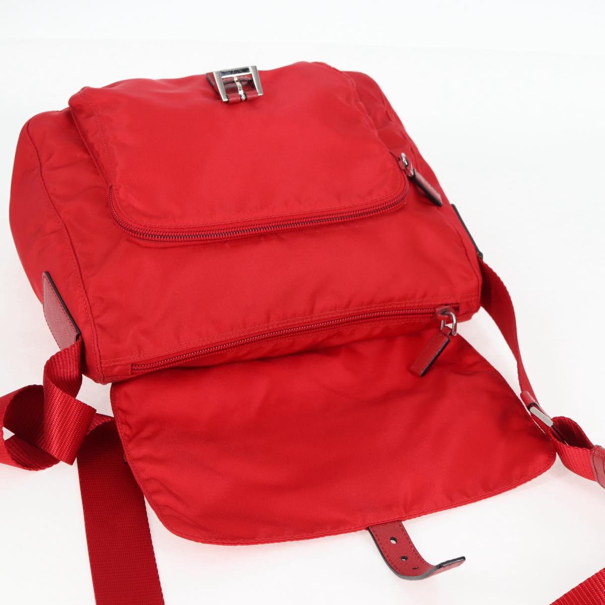 PRADA Shoulder Bag Nylon Red Silver Auth ki5917A