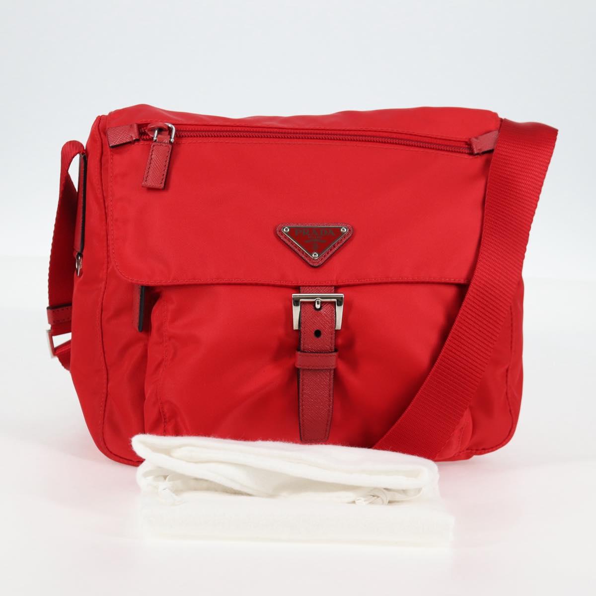 PRADA Shoulder Bag Nylon Red Silver Auth ki5917A