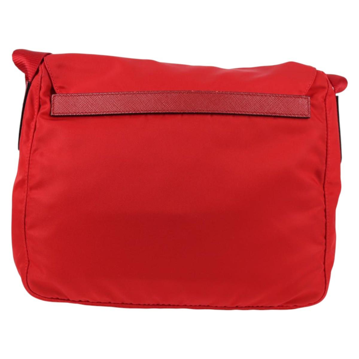 PRADA Shoulder Bag Nylon Red Silver Auth ki5917A