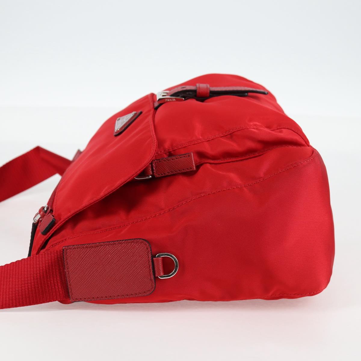 PRADA Shoulder Bag Nylon Red Silver Auth ki5917A