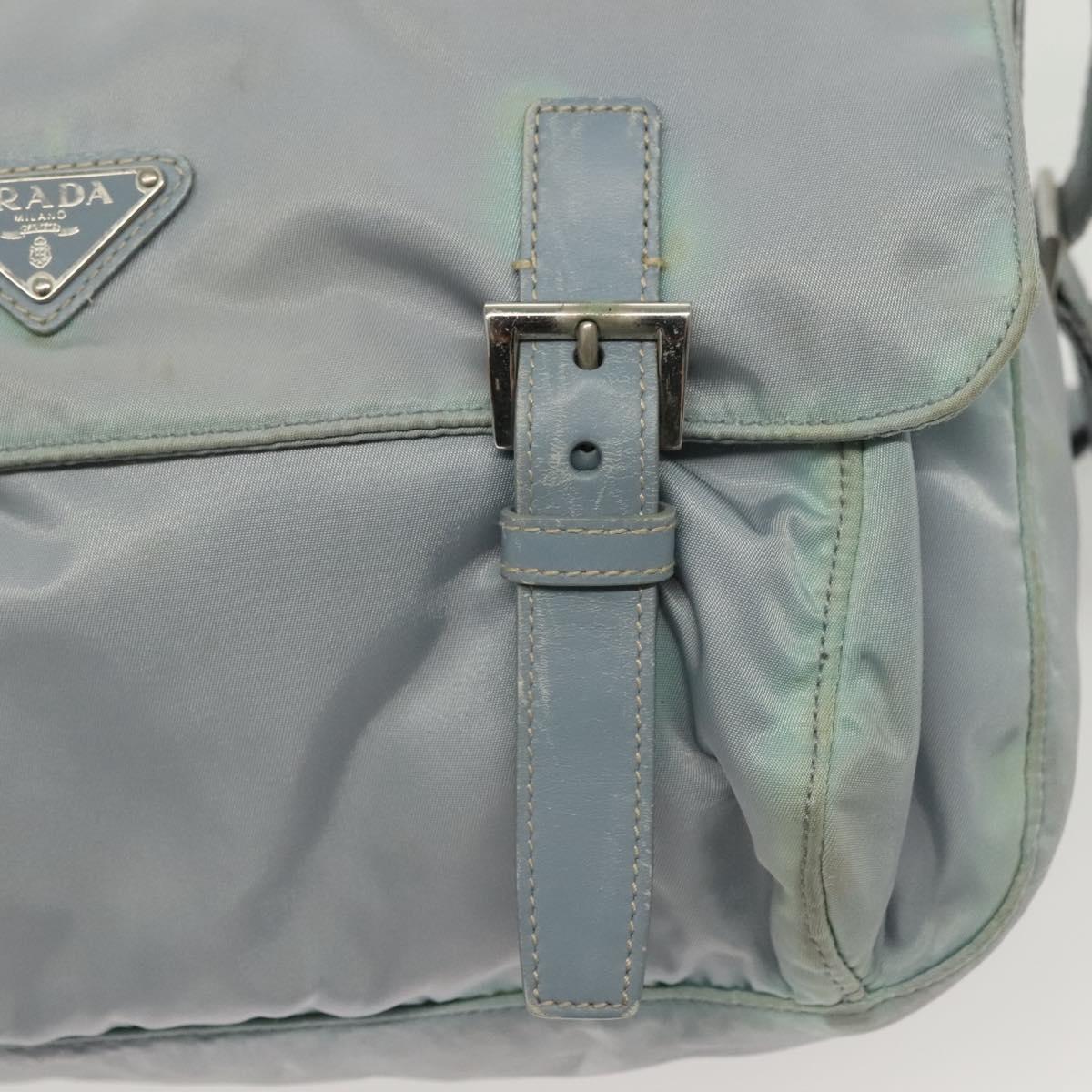 PRADA Shoulder Bag Nylon Light Blue Silver Auth ki5926