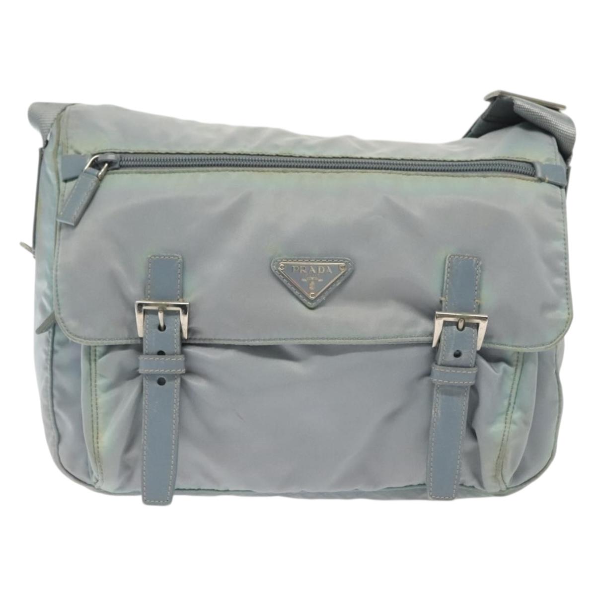 PRADA Shoulder Bag Nylon Light Blue Silver Auth ki5926