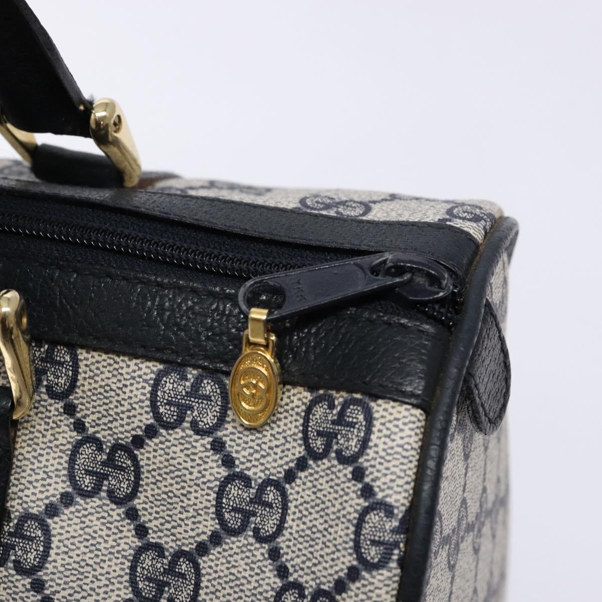 GUCCI GG Supreme Sherry Line Boston Bag PVC Navy Gold Auth ki5935