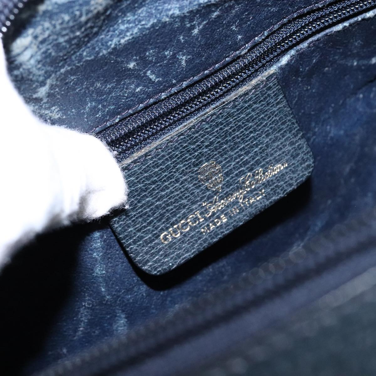GUCCI GG Supreme Sherry Line Boston Bag PVC Navy Gold Auth ki5935