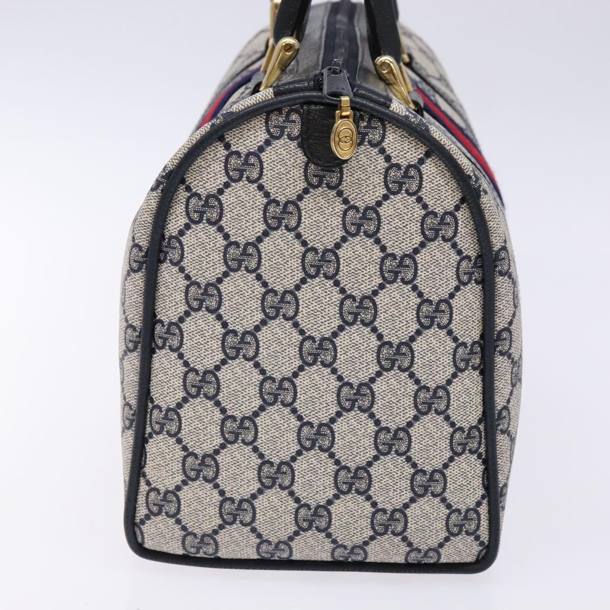GUCCI GG Supreme Sherry Line Boston Bag PVC Navy Gold Auth ki5935
