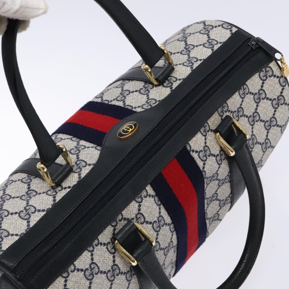 GUCCI GG Supreme Sherry Line Boston Bag PVC Navy Gold Auth ki5935