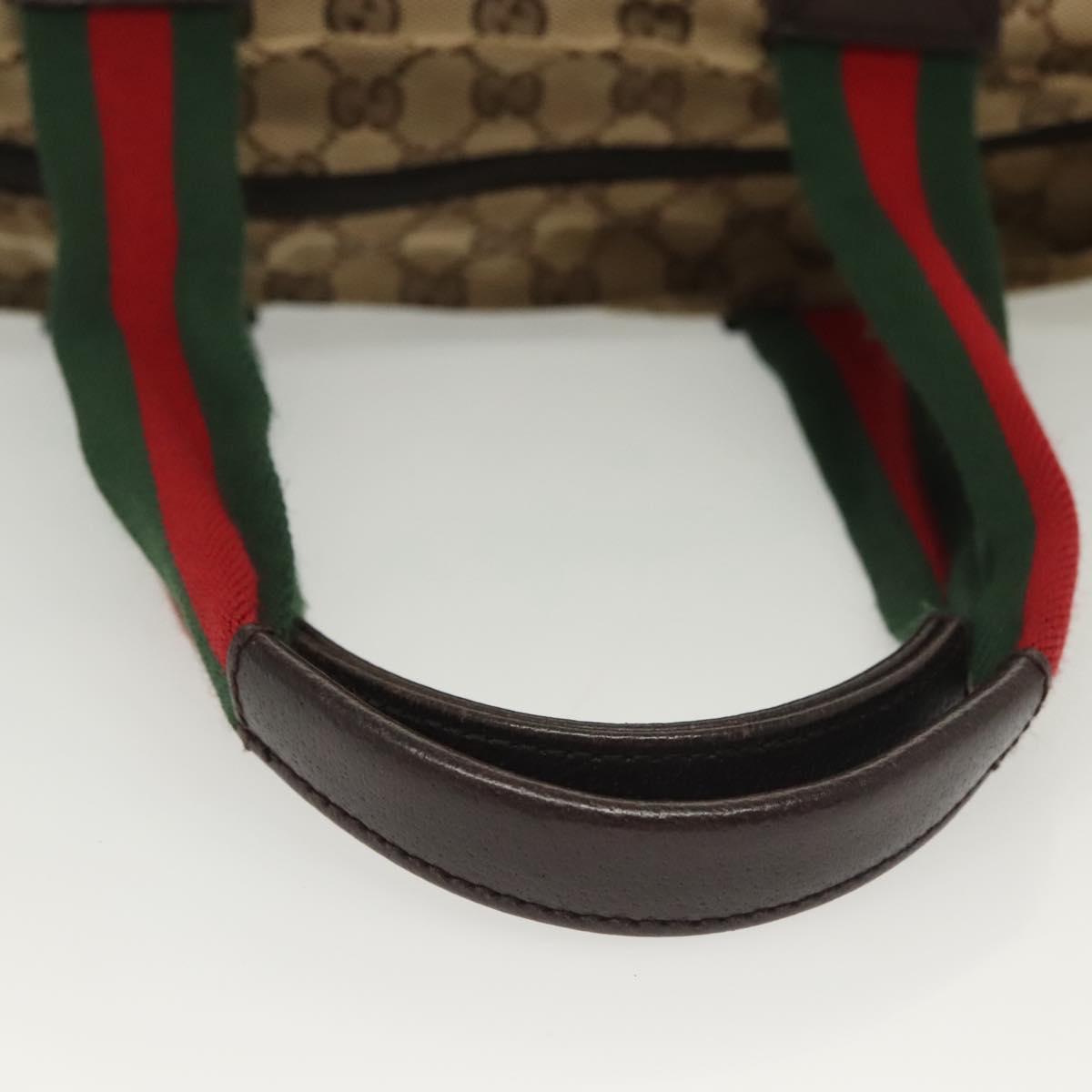 GUCCI GG Canvas Web Sherry Line Tote Bag Beige Green Red 131230 Auth ki5944