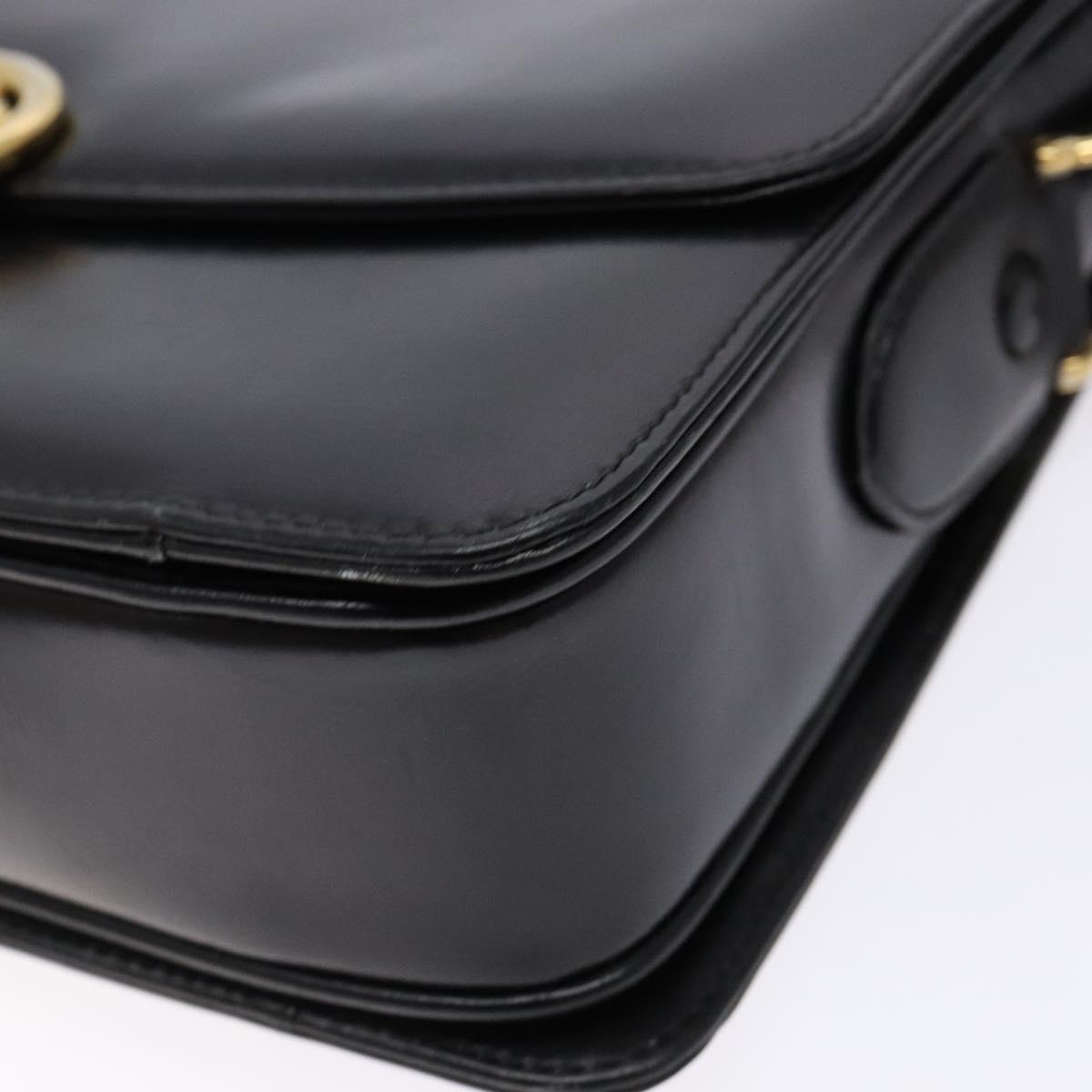 CELINE Horse Carriage Shoulder Bag Leather Black Gold Auth ki5948