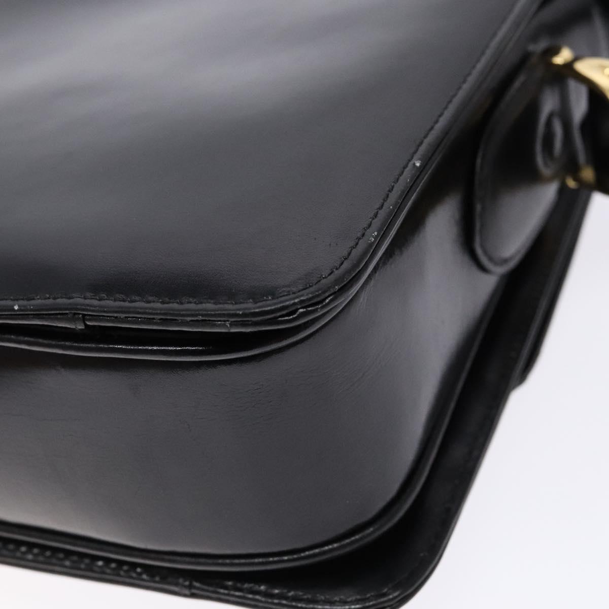 CELINE Horse Carriage Shoulder Bag Leather Black Gold Auth ki5948