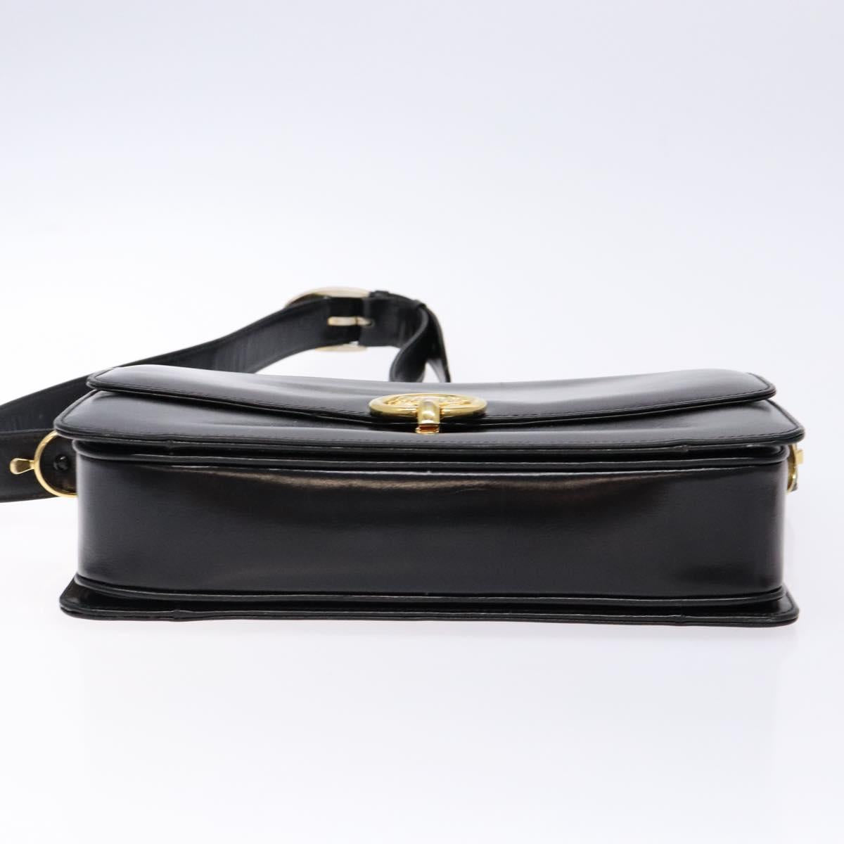 CELINE Horse Carriage Shoulder Bag Leather Black Gold Auth ki5948