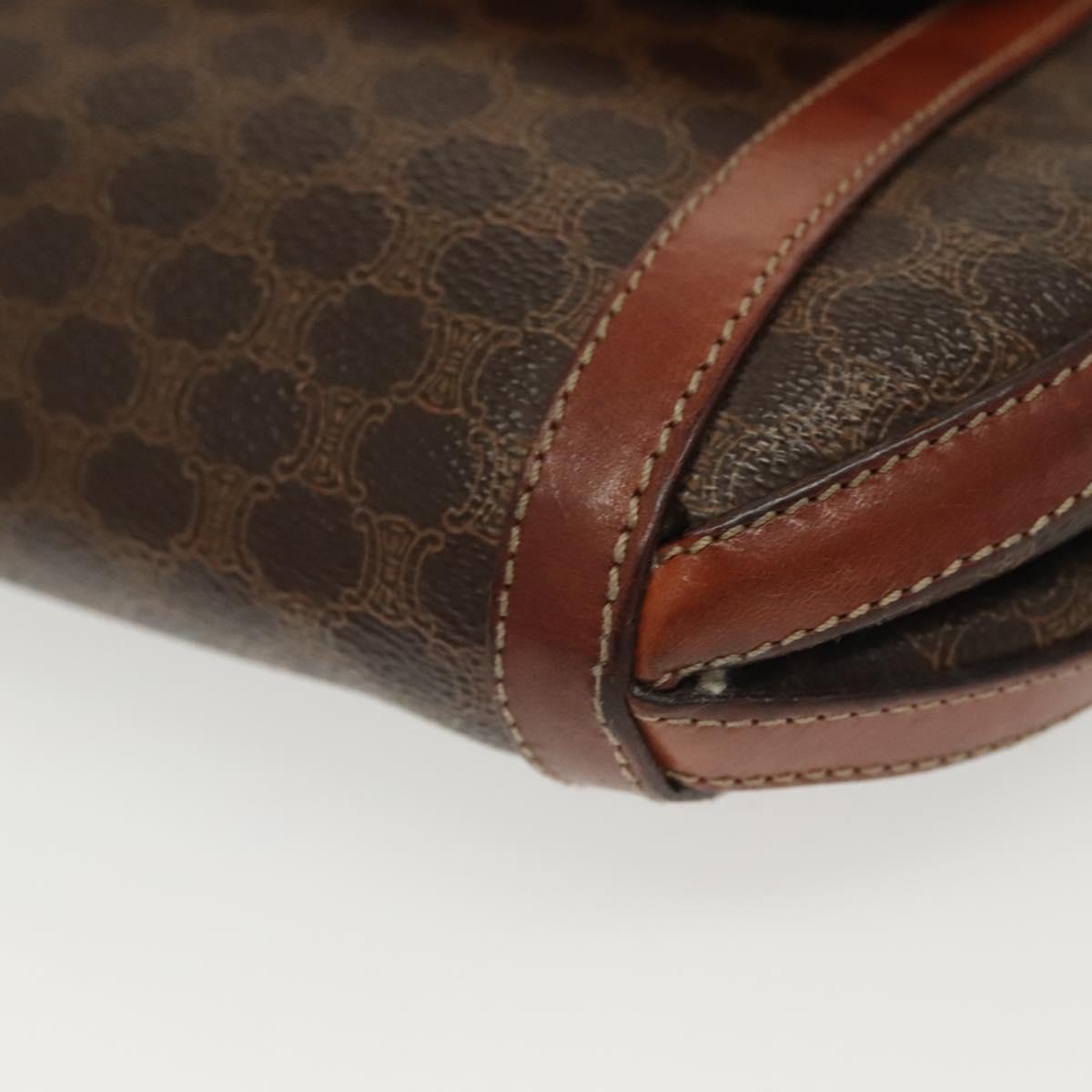 CELINE Macadam Canvas Shoulder Bag PVC Leather Brown Gold Auth ki5951
