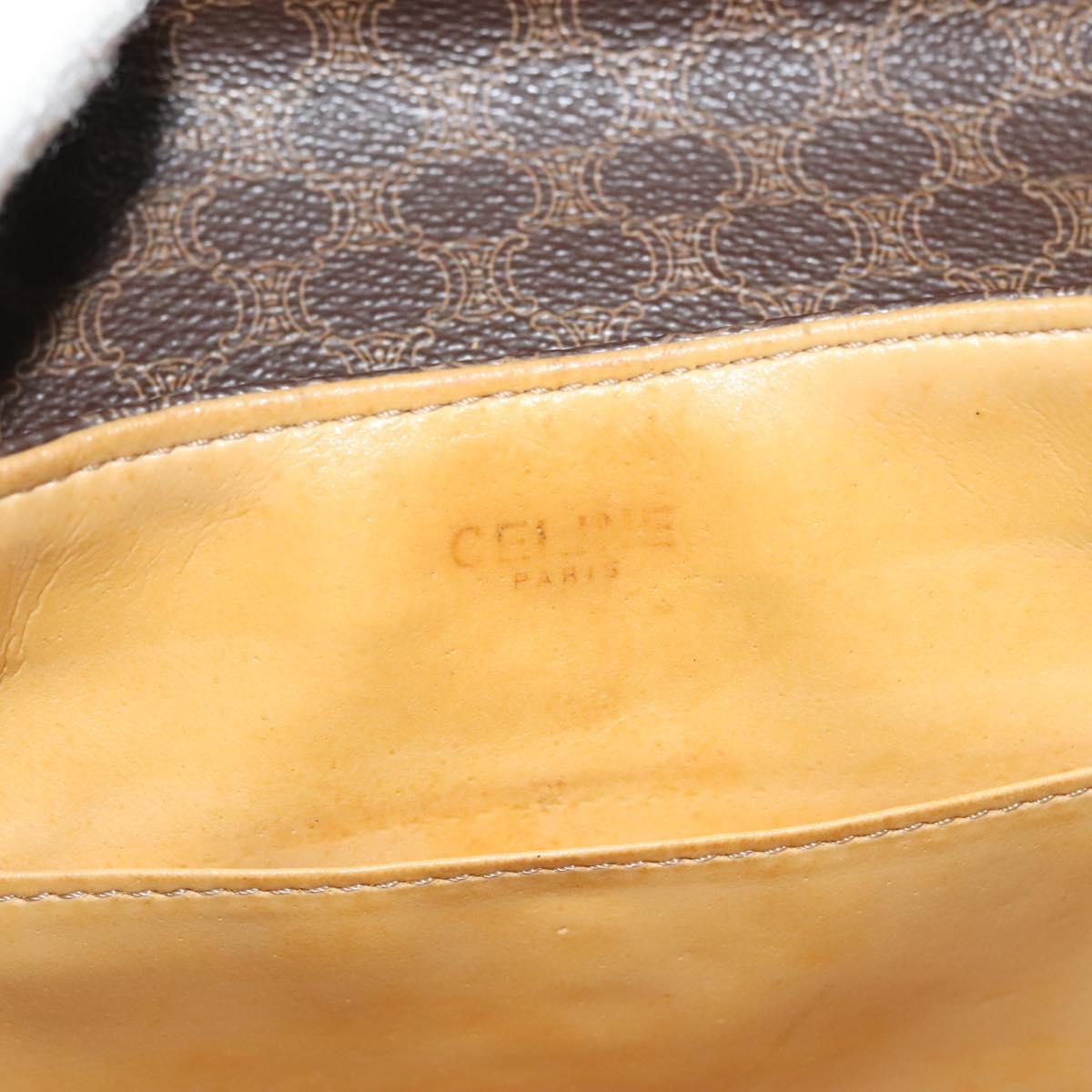 CELINE Macadam Canvas Shoulder Bag PVC Leather Brown Gold Auth ki5951