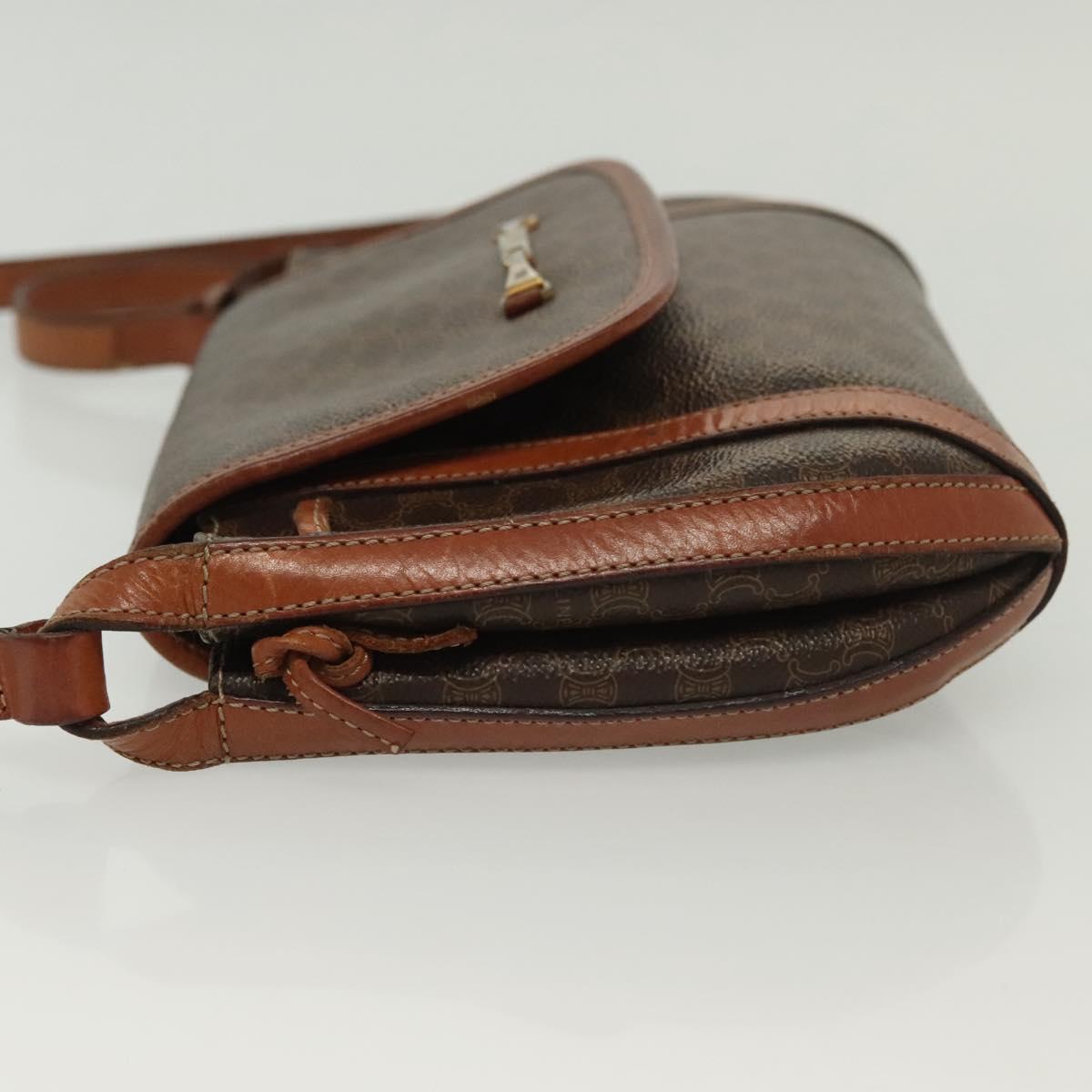 CELINE Macadam Canvas Shoulder Bag PVC Leather Brown Gold Auth ki5951