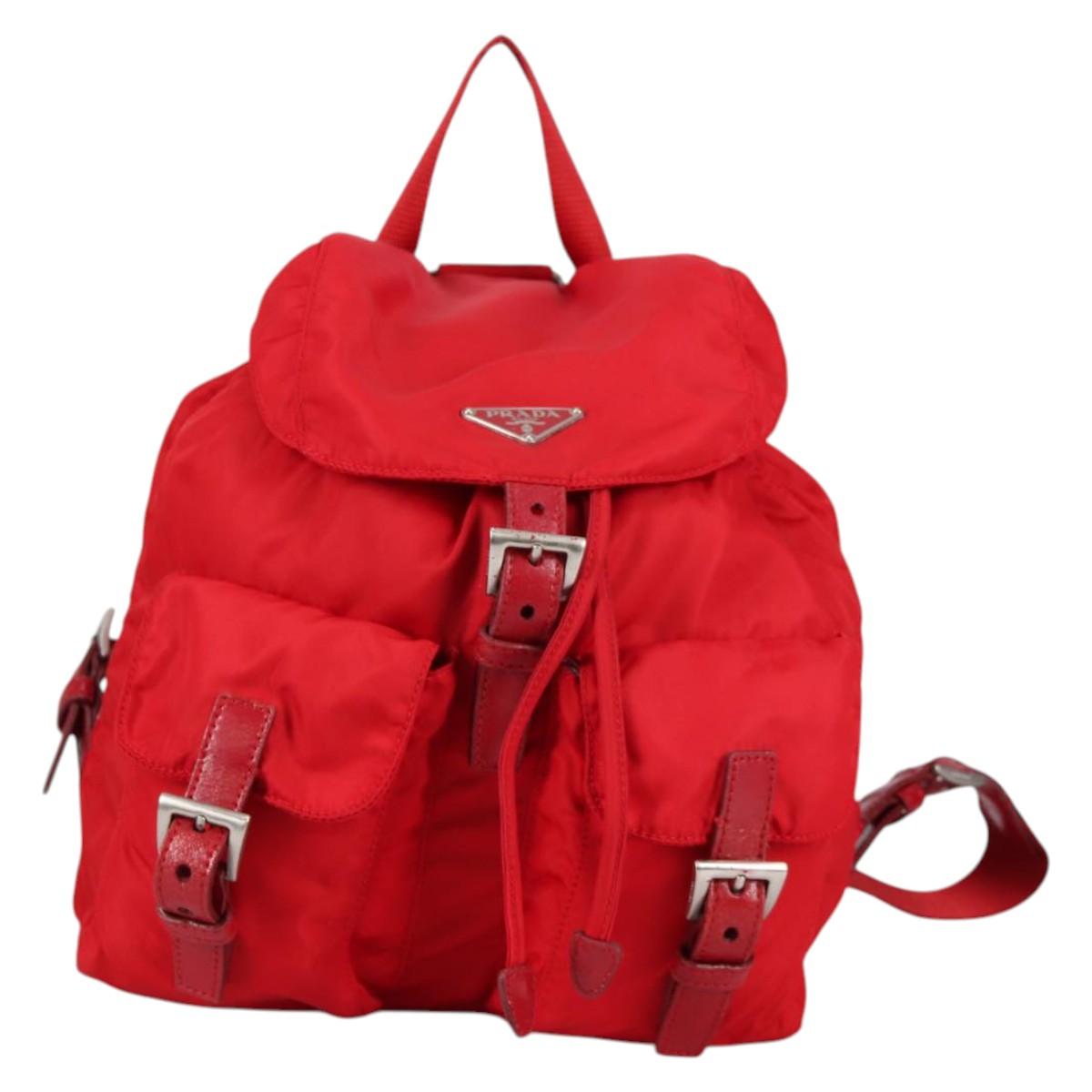 PRADA Backpack Nylon Silver Red Auth ki5955