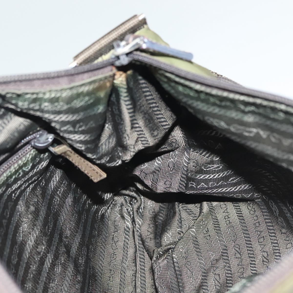 PRADA Shoulder Bag Nylon Khaki Silver Auth ki5956
