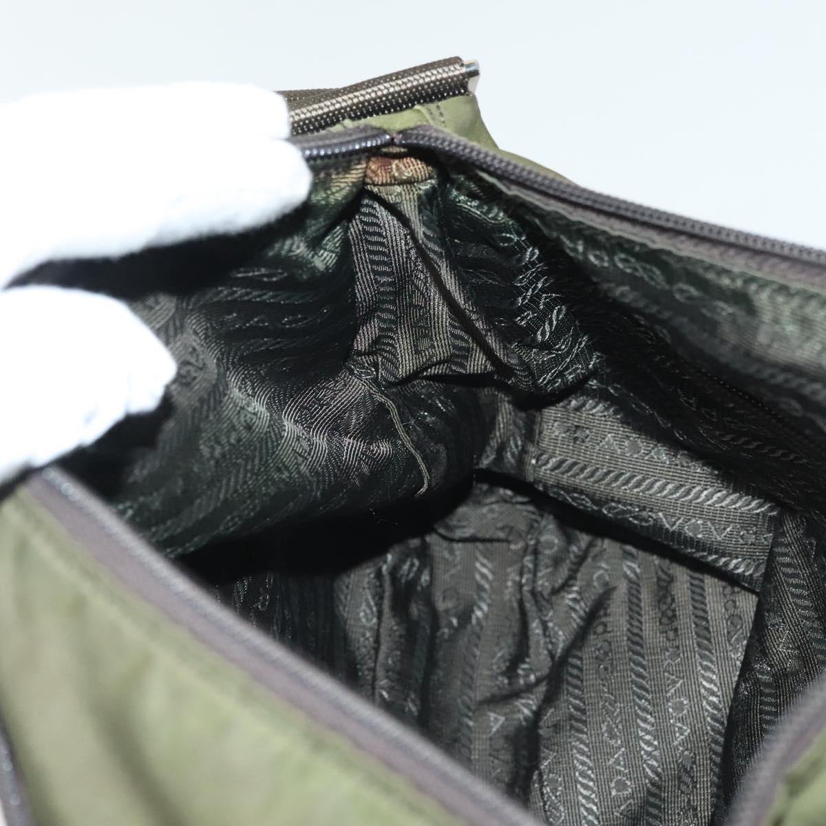 PRADA Shoulder Bag Nylon Khaki Silver Auth ki5956