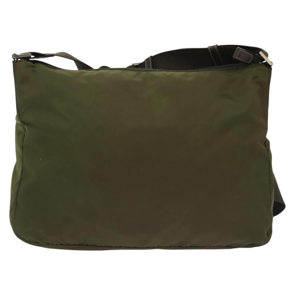 PRADA Shoulder Bag Nylon Khaki Silver Auth ki5956