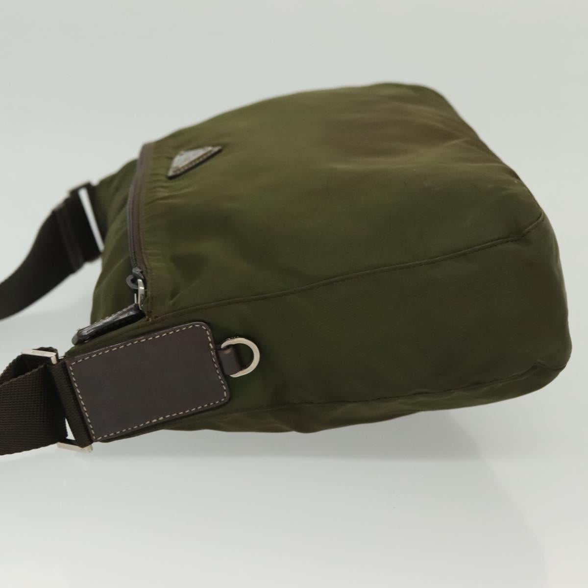 PRADA Shoulder Bag Nylon Khaki Silver Auth ki5956
