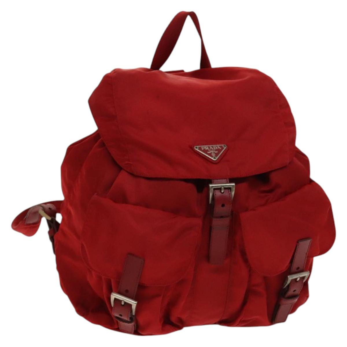 PRADA Backpack Nylon Silver Red Auth ki5962