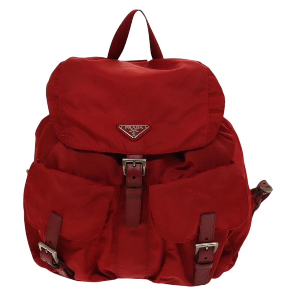 PRADA Backpack Nylon Silver Red Auth ki5962